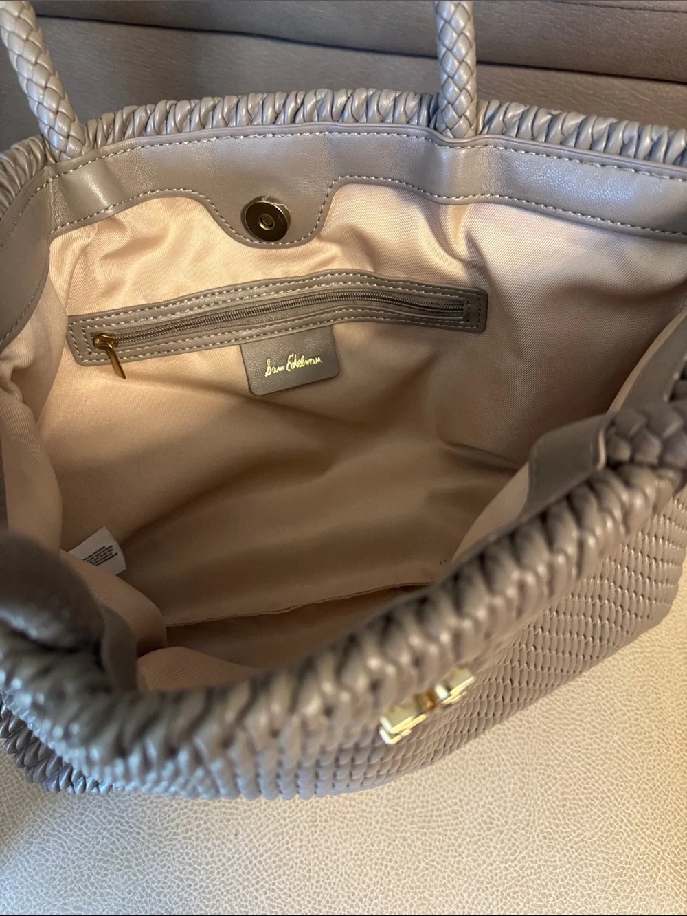 SAM EDELMAN Quilted Taupe Tote Bag